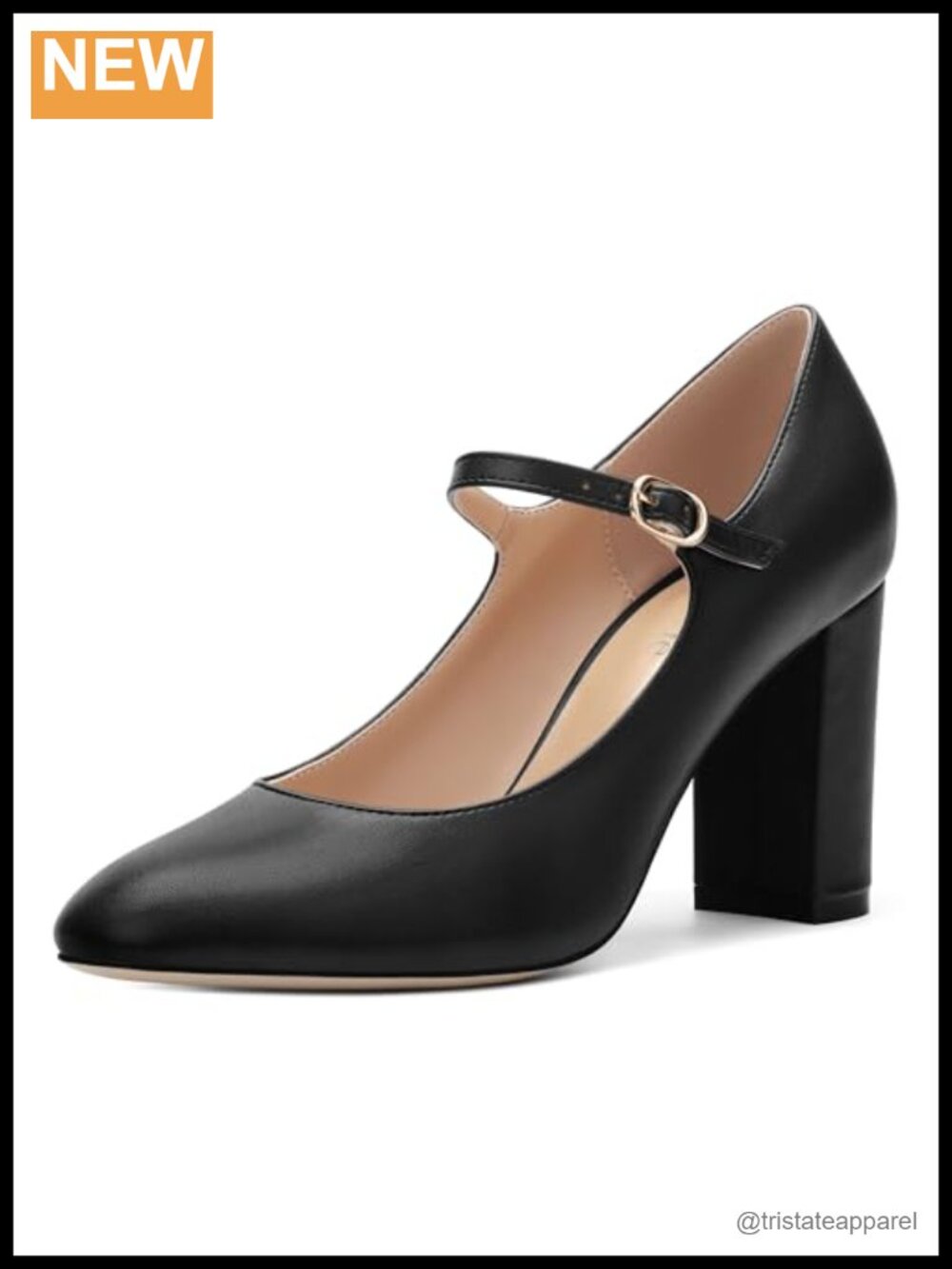 Mary Jane Pumps Block Chunky High Heels Closed Round Toe Back Strap Office